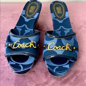 New! Coach blue denim gold logo wedge sandal 9.5